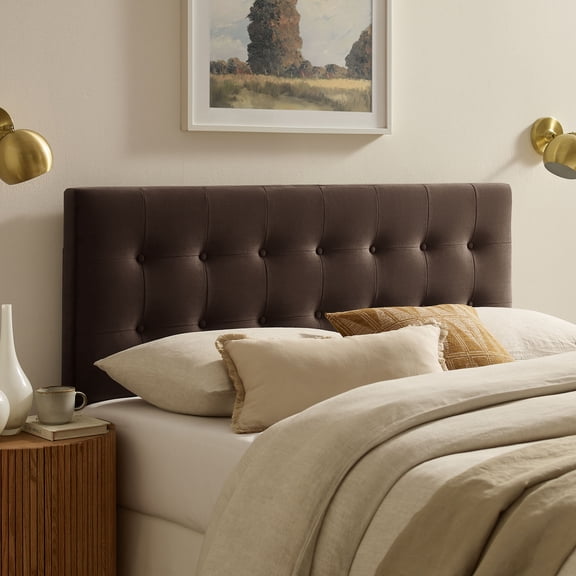 Emily Stain-Resistant Performance Velvet King Size Headboard in Chocolate Brown