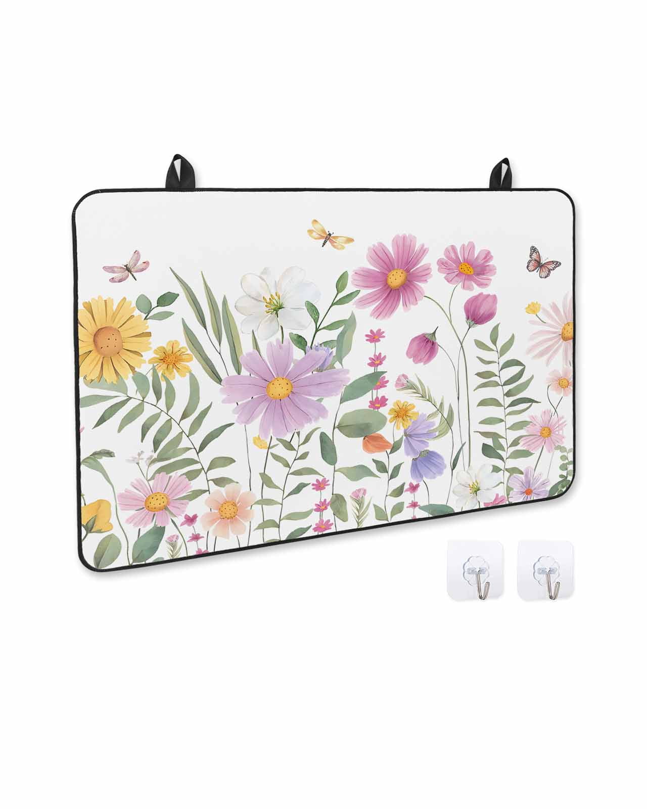 nqOlkjepod Large Induction Cooktop Protector Mat 24"x21", Botanical Floral Stove Top Covers for Electric Stove, Spring Colorful Flowers Butterfly Stove Burner Cover Mats, Glass Top Stove Cover