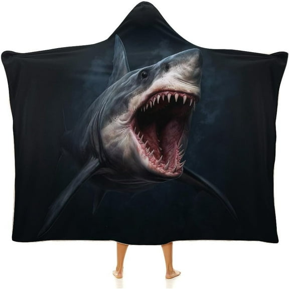 Shark Wearable Blanket Soft Cozy Plush Fleece Blanket Hoodie for Couch, Hooded Blanket Decorative for Shark Lovers
