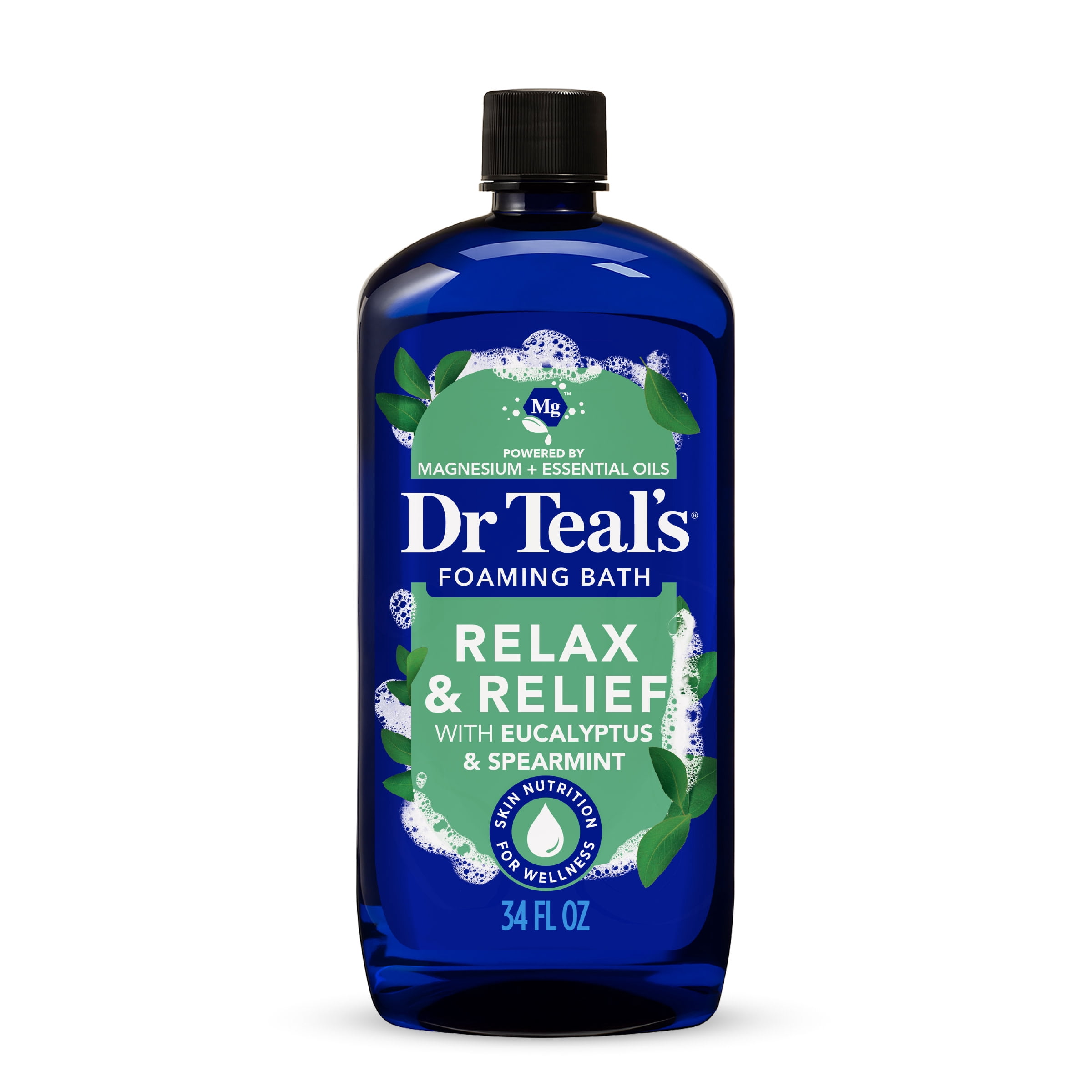(2 pack) Dr Teal's Relax & Relief Foaming Bath with Pure Epsom Salt, Eucalyptus & Spearmint Essential Oils, 34 fl oz