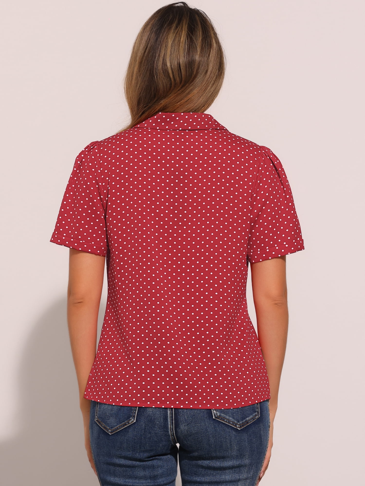 DARING DIVA Women's Short Sleeve V Neck Notch Lapel Collar Shirt L Red