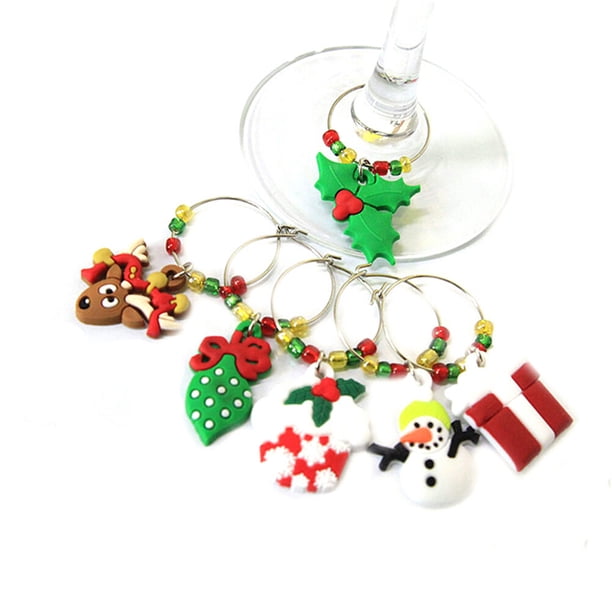 piezas de adornos navideños de PVC y silicona para copas de vino, anillos, aros de alambre y marcadores de bebidas. Ideales para fiestas.