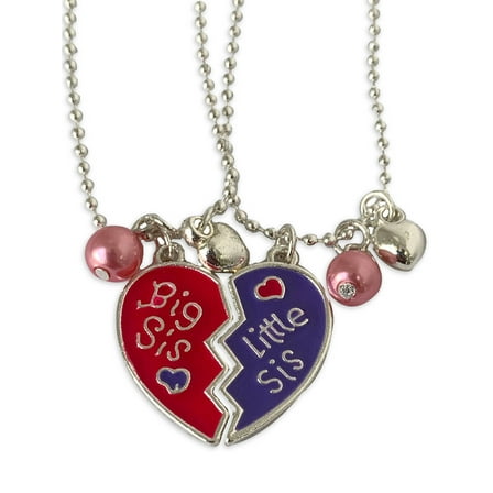Wonder Nation Big Sis Little Sis Fashion Necklace, 16'',Colorful Heart Charms, Red/Purple, Unisex