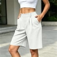 thumbnail image 6 of Women's High Waist Pleated Bermuda Shorts Loose Wide Leg Dressy Knee Length Suit Shorts with Pockets for office Casual Daily Wear White, 6 of 6