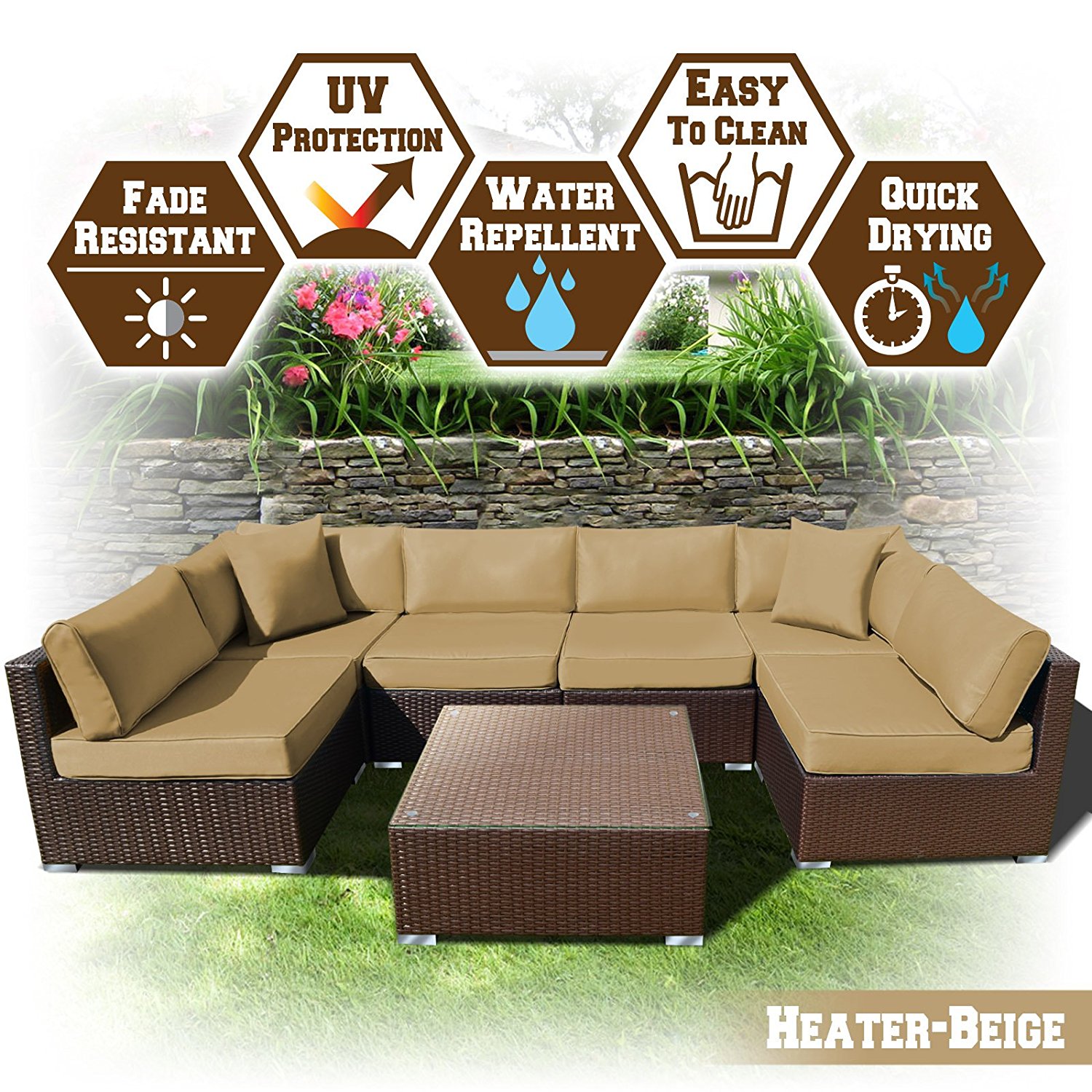 Strong Camel 7 PC Rattan Wicker Patio Set Outdoor Sectional Sofa