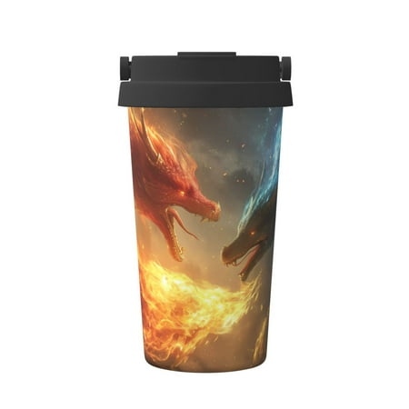 

Uemuo Red And Blue Fire Dragon B Print Carry Insulated Coffee Mug Travel Mug with Hidden Handle Insulated Coffee Flask Leak-proof Travel Mug Insulated Mug for Office