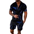 thumbnail image 1 of toraway Men's Suits Regular Fit for Wedding Casual Male Casual Striped Gradient Ramp Print Two Piece Zipper Short Sleeve Top Blouse Suit Drawstring Pocket Short Set S, 1 of 4