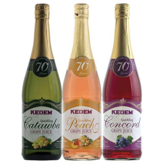 Kit x 3 - Jugo de Uva Espumoso Kedem Best Seller México 100% jugo de uvas Conord sin alcohol y azúcar añadida, 750 ml