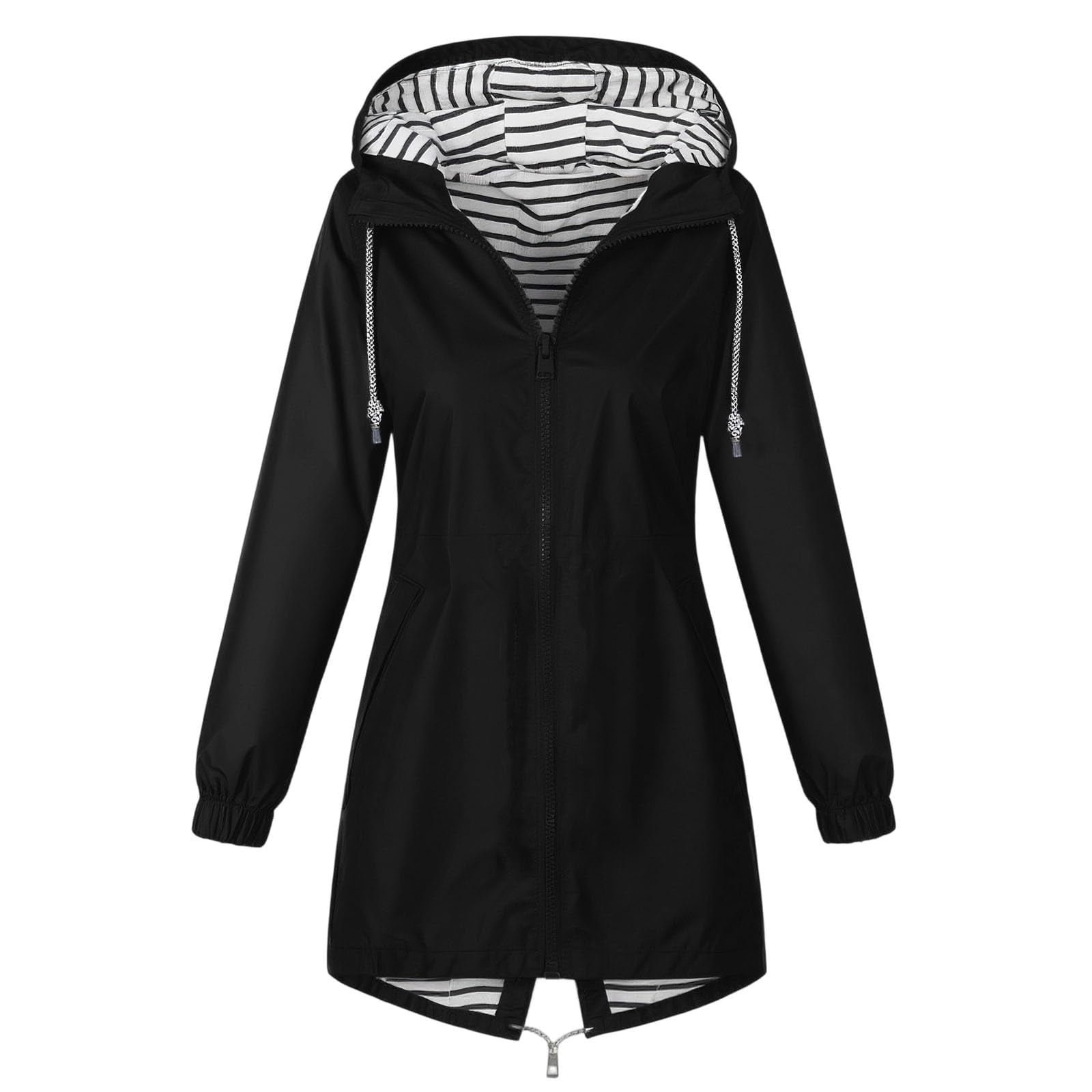 Rain Jackets for Women Waterproof Hooded Long Trench Coats Lined Windbreaker Travel Outdoor Jacket with Pockets