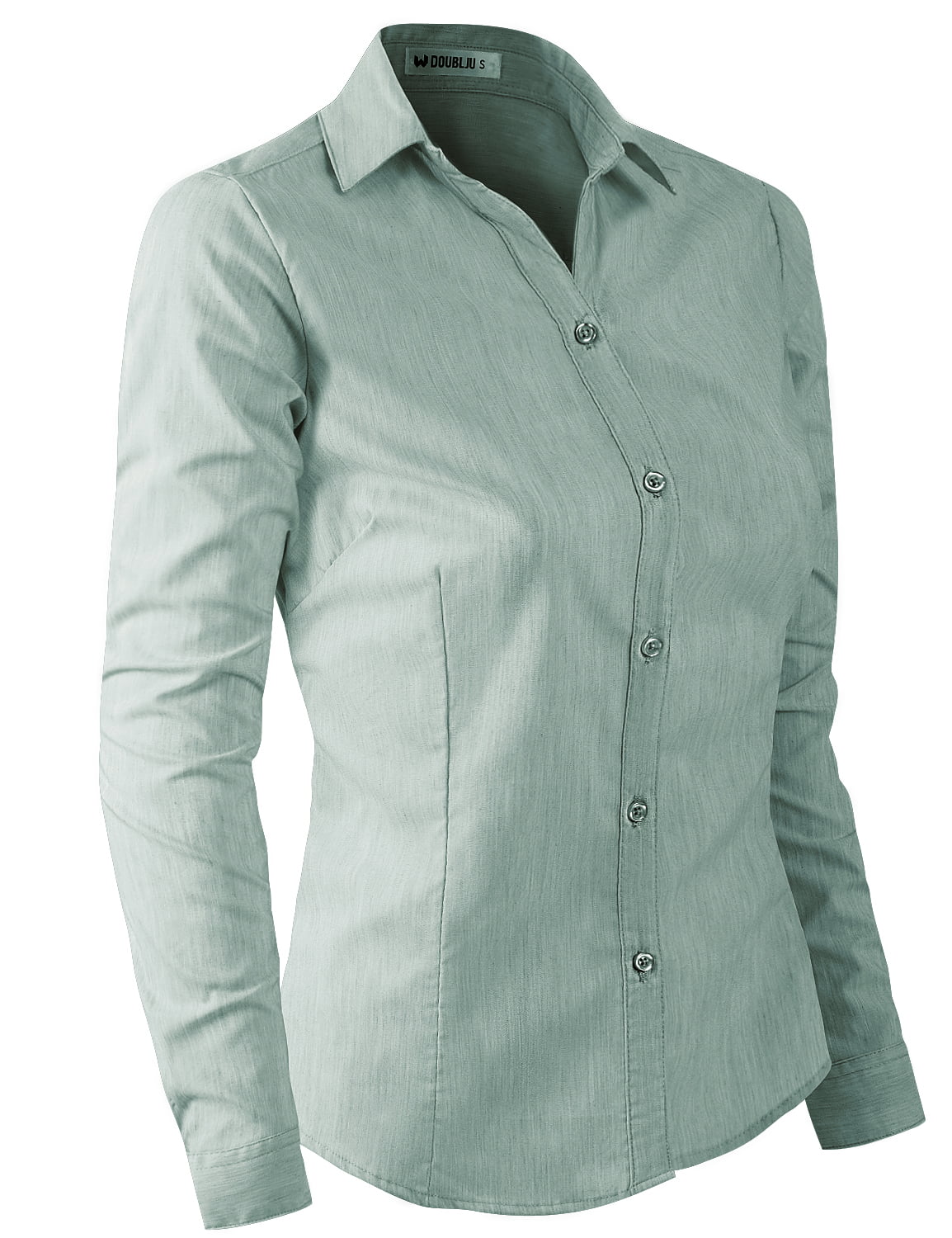 Doublju Women's Long Sleeve Slim Fit Button Down Dress Shirt (Plus