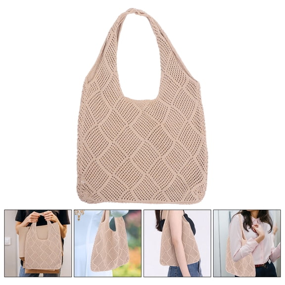 FELTECHELECTR 1Pcs Tote Handbag Khaki Rectangular Polyester For Carrying Daily Essentials 19.3X14.6X0.4In