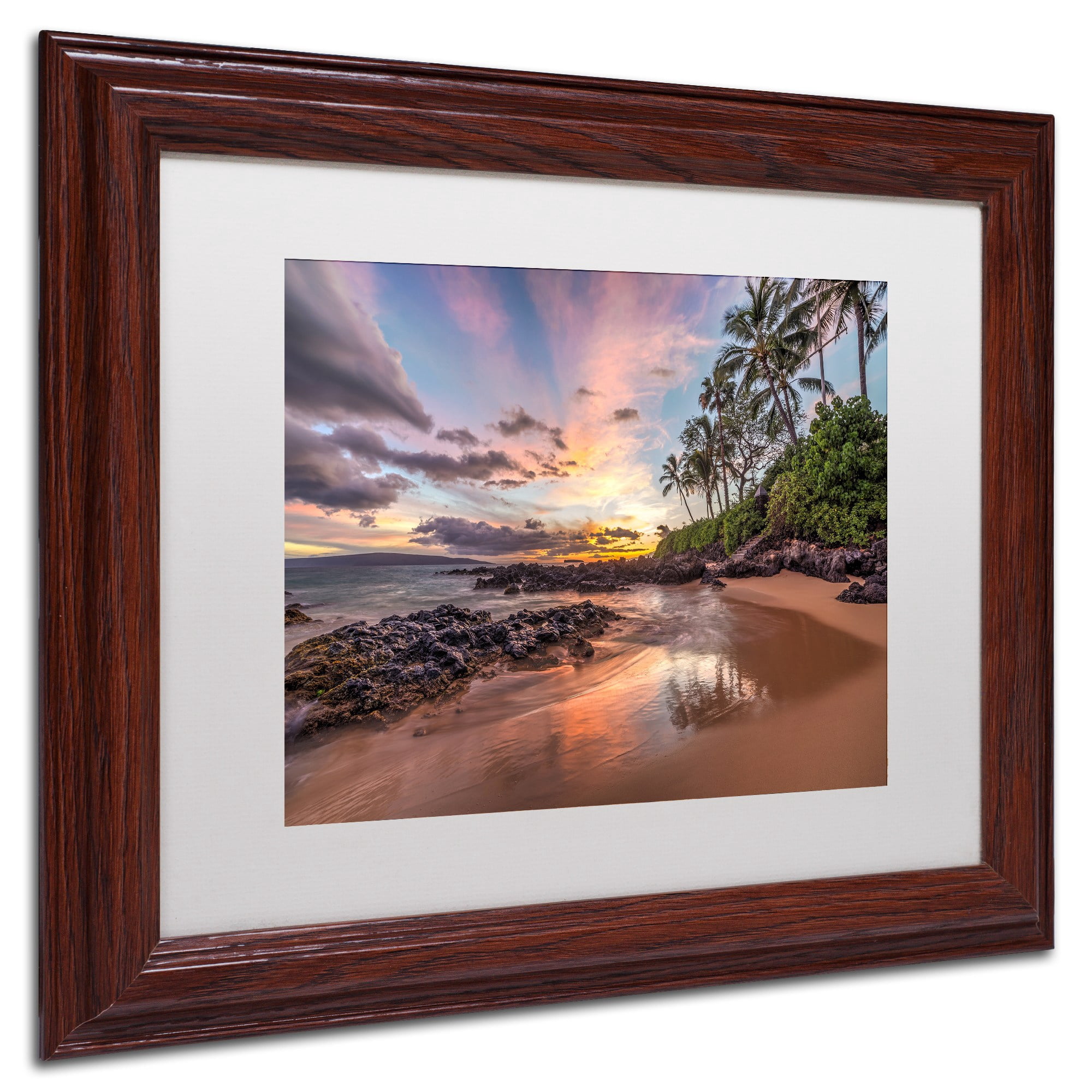 Hawaiian Sunset Wonder' Canvas Art by Pierre Leclerc, White Matte, Wood Frame