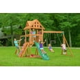 thumbnail image 4 of Creative Cedar Designs Mountain View Lodge Cedar Swingset with Wooden Roof, Monkey Bars, Climbing Wall & Rope, Slide, Sandbox, Belt Swings and Trapeze, 4 of 10