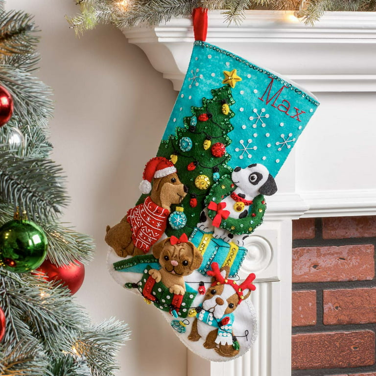 Bucilla Felt Applique DIY Christmas Stocking Kit, Christmas Dogs