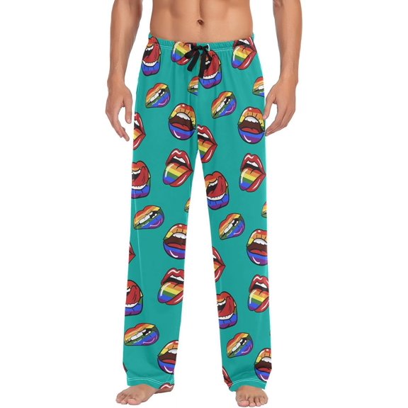 GZHJMY Pajama Pants for Men - Lgbtq Lips, Loose Lightweight PJs Lounge Sleep Bottoms with Pockets Drawstring, Pajama Bottoms for Home and Rest, Large