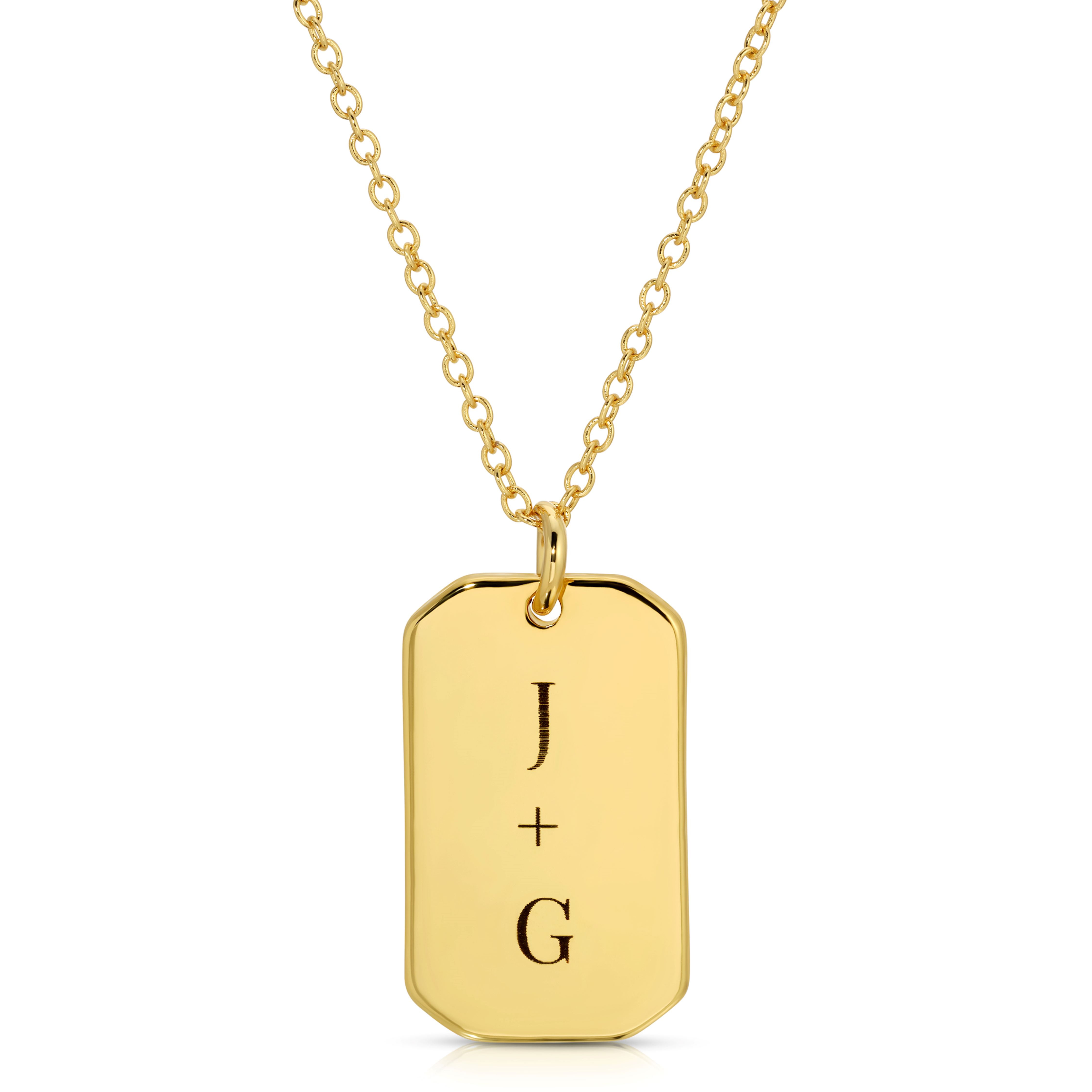 Engraved Rectangle Gold Tag Necklace