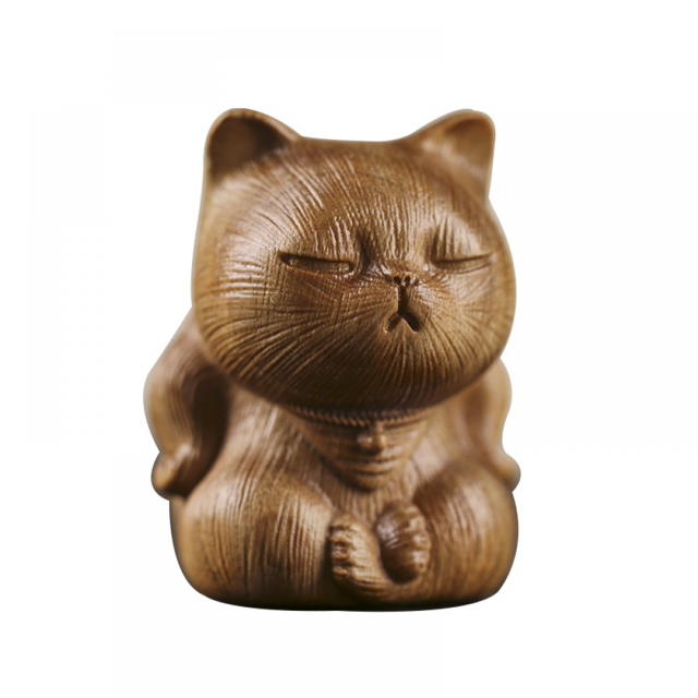 Adornos para gatos Estatua de animal en miniatura Escultura de animal de gato Mini figuras de gatitos Estatua de madera de gato Estantería retro Adorno de escritorio 50 * 38 * 36 mm marrón