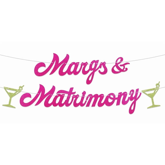 Pre-Strung Margs and Matrimony Banner - Margarita Bachelorette Party Decorations, Final Fiesta, Martini Bachelorette Wedding Party Decorations Got Pink Glitter