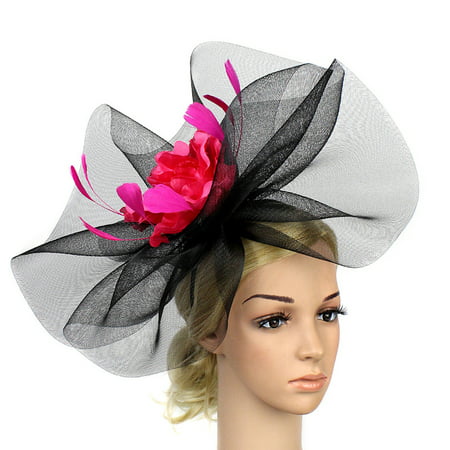 Fascinator Hat, Coxeer Elegant Flower Mesh Net Veil Headdress Hair Clip Hat Wedding Party for Women Ladies Girls