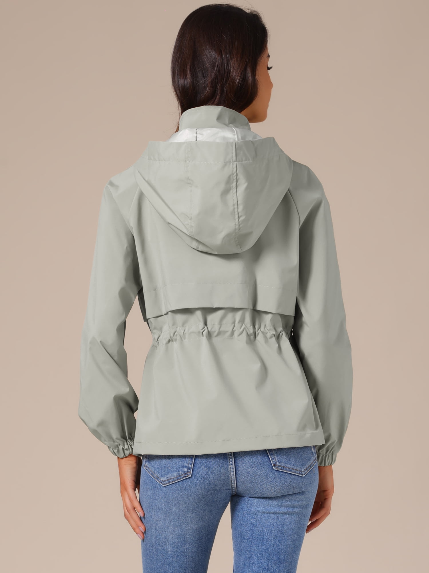 DARING DIVA Zipper Lightweight Hiking Hooded Windbreaker Raincoat 2XL Grey