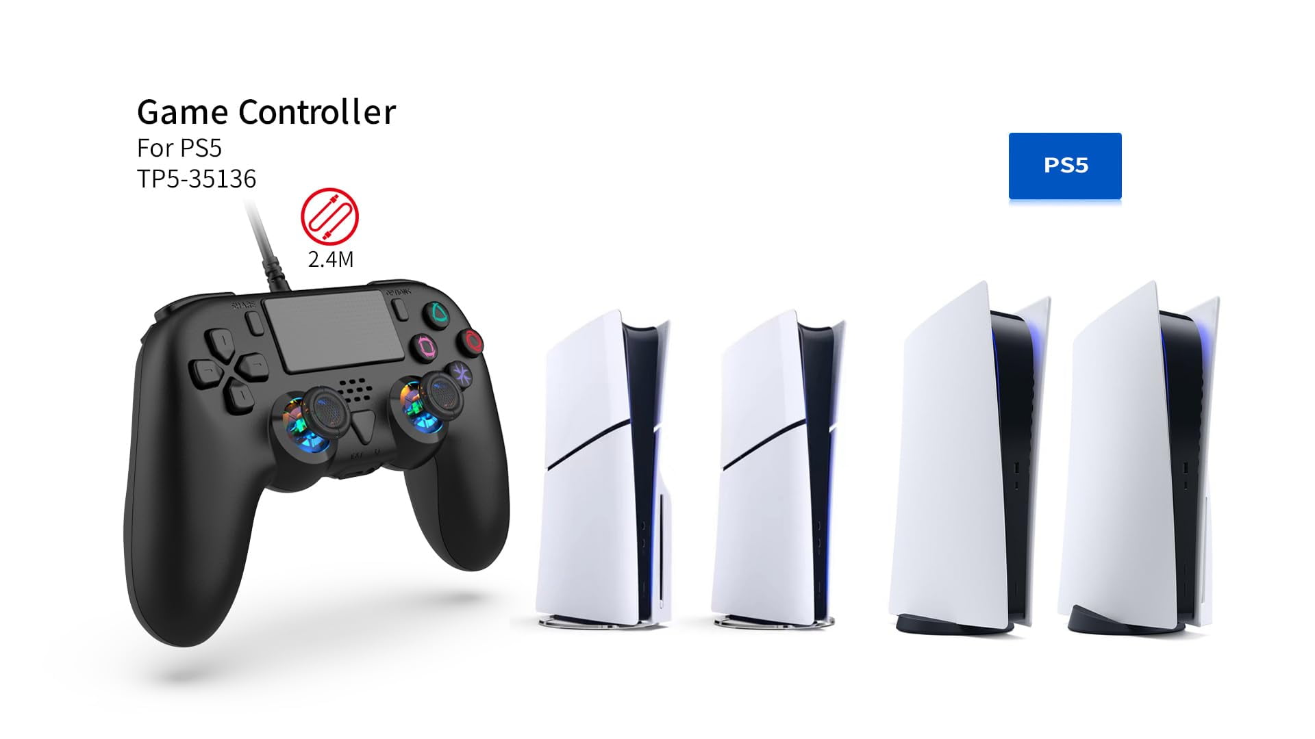 GAMFAMI Wired Controller Compatible with PS5/PS5 Pro/PS5 Slim/PC - Wired Controller with Built-in Advanced Back Buttons Programming/Turbo,with Thumbsticks | 2 High-Rise, 2 Mid-Rise (Black)