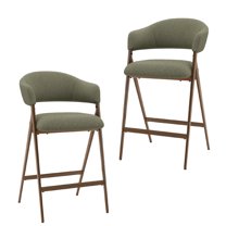 AFO Upholstered Bar Stools Set of 2, 26.5" Counter Height Chairs with Curved Backrest and Metal Legs for Kitchen Island Dining Room, Green