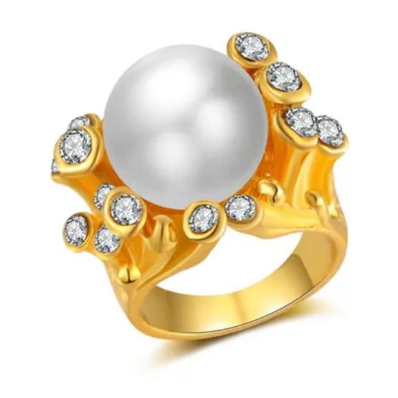 QQTDFG 18K Yellow Gold Filled Women Pearl Crystal Ring Rings Men Rings Lovers Gift J029-7