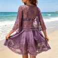 thumbnail image 6 of Hesxuno Women Swimsuit Cover Ups 3/4 Sleeve Swim Dress Lace Bathing Suit Cover Up Beach Boho Vacation Restro Beachwear Purple Free Size, 6 of 7