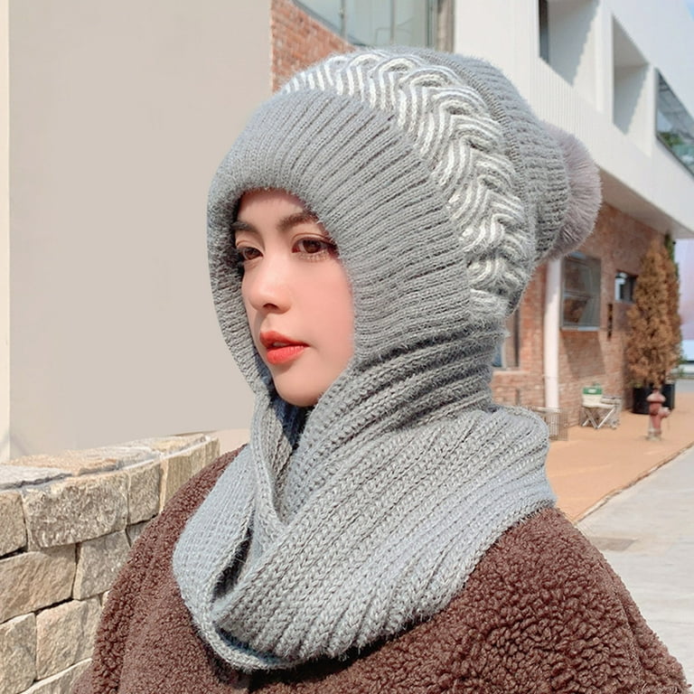 TAIAOJING Winter Beanie Pullover for Warm Parent Cute Knitted Wool Men Scarf Hat Slouchy Child Hats Women Cap Women Integrated Hat Cap Knit