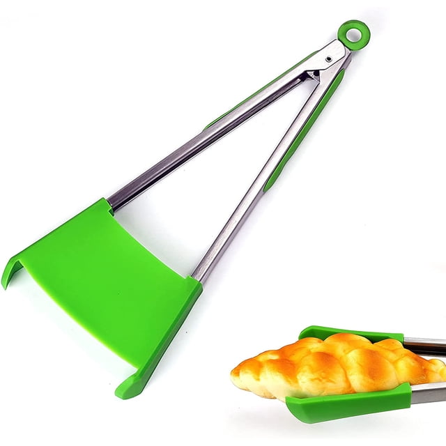 pieza de pinzas de espátula de silicona para alimentos 2 en 1 de 9 "verdes con
