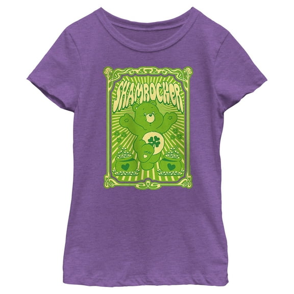Girl's Care Bears St. Patrick's Day Good Luck Bear Shamrocker Poster  Graphic Tee Purple Berry X Small