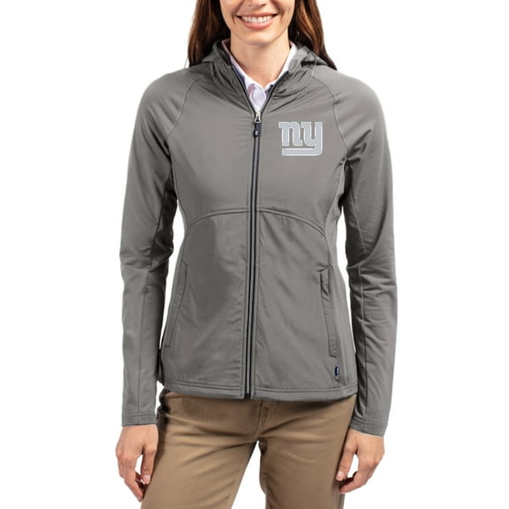 Women's Cutter & Buck Gray New York Giants Adapt Eco Knit Hybrid Recycled Raglan Full-Zip Hoodie Jacket
