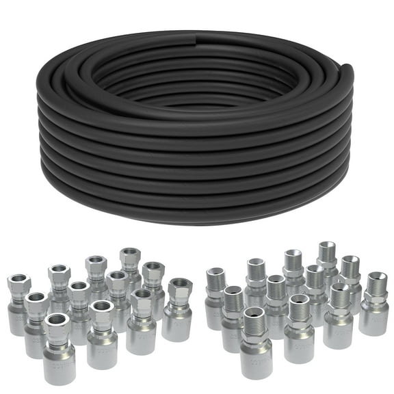 100 Ft 3/8 Hydraulic Hose with 10PCS 3/8" JIC 37° Female & 10PCS 3/8inch NPTF Male Hydraulic Hose Fittings, Hydraulic Oil Flexible Hose