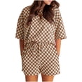 thumbnail image 2 of Bzhegqhd Women's Comfortable Loose Casual and Fashionable Plaid Short-sleeved Tops and Shorts Two-piece Set, 2 of 8