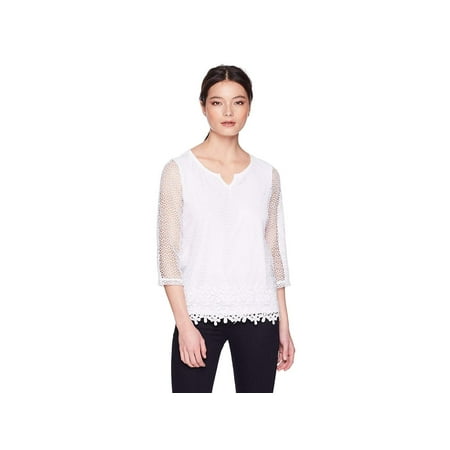 Napa Valley Women's Petite Daisy Lace Knit Top, White, PM, White, Size (Best Way To See Napa Valley)
