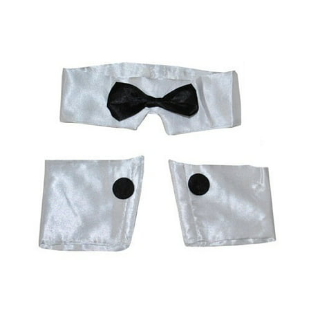 Satin Male Stripper Kit Set Collar Bowtie Cuffs Black White Costume Accessory