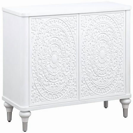 Benjara BM329161 36 in. Cardi Accent Cabinet - 2 Medallion Carved Doors, Classic White
