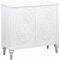 Benjara Cardi Accent Cabinet- 2 Medallion Carved Doors- 36" Classic White