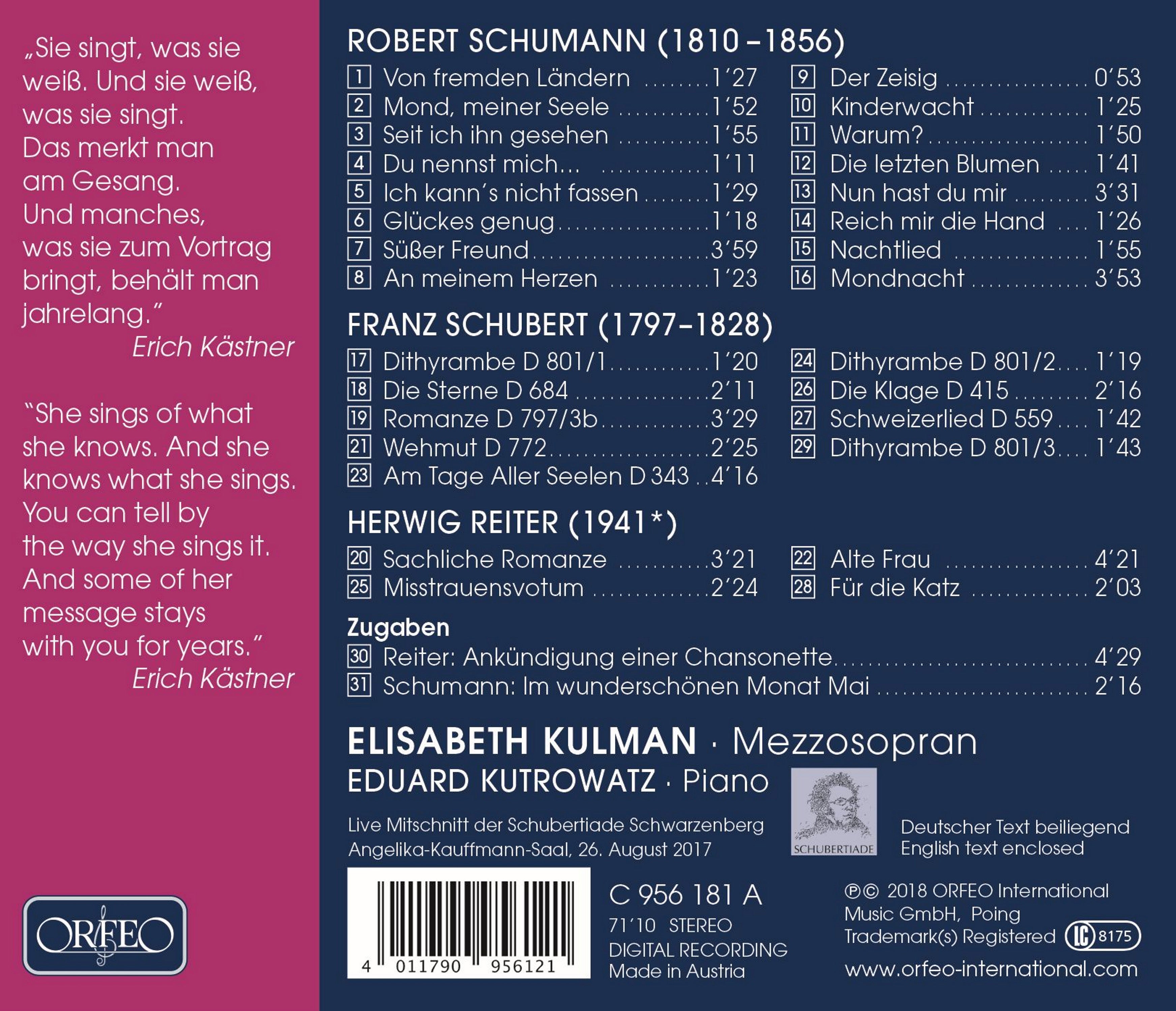 Schumann / Kulman / Kutrowatz - Lieder - Music & Performance - CD