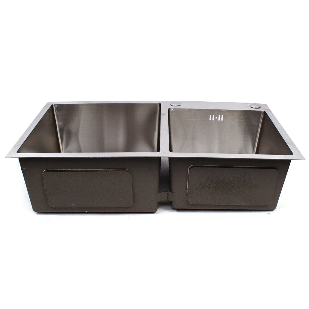 DENSET Silver Stainless Steel 30in Square Double Bowl Sink