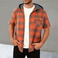 thumbnail image 2 of Maean Men's Plaid Hooded Shirt Short Sleeve Button down Tops Drawstring Casual Tshirts with Pockets, 2 of 5