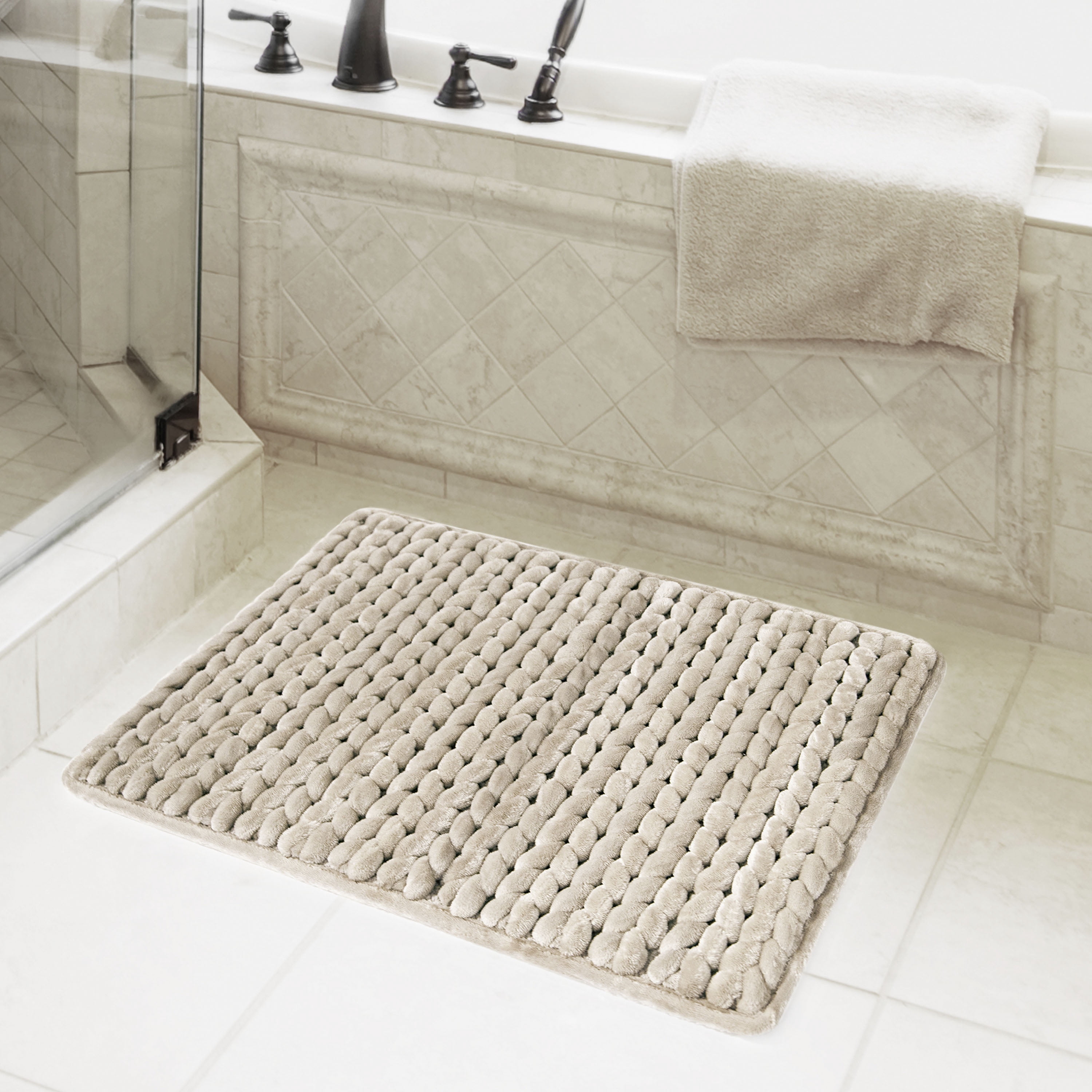 Thick & Plush Braided Bath Rug, Beige, Charcoal Infused Memory Foam, 17x24", Better Homes & Garden