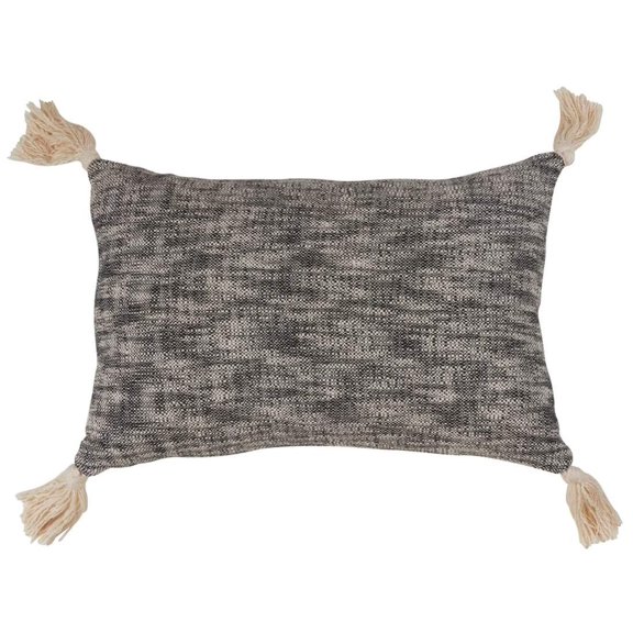 Fennco Styles Classic Solid Tasseled 100% Cotton Decorative Throw Pillow 16x24 Inch, Solid Black