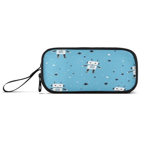 Robots and Stars Cute Pencil Case Stationary Holder Pen Bag Pencil Pouch Tool Organizer 3 Compartments