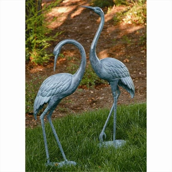 SPI Cast Aluminum Crane Pair Statues Verdigris Finish