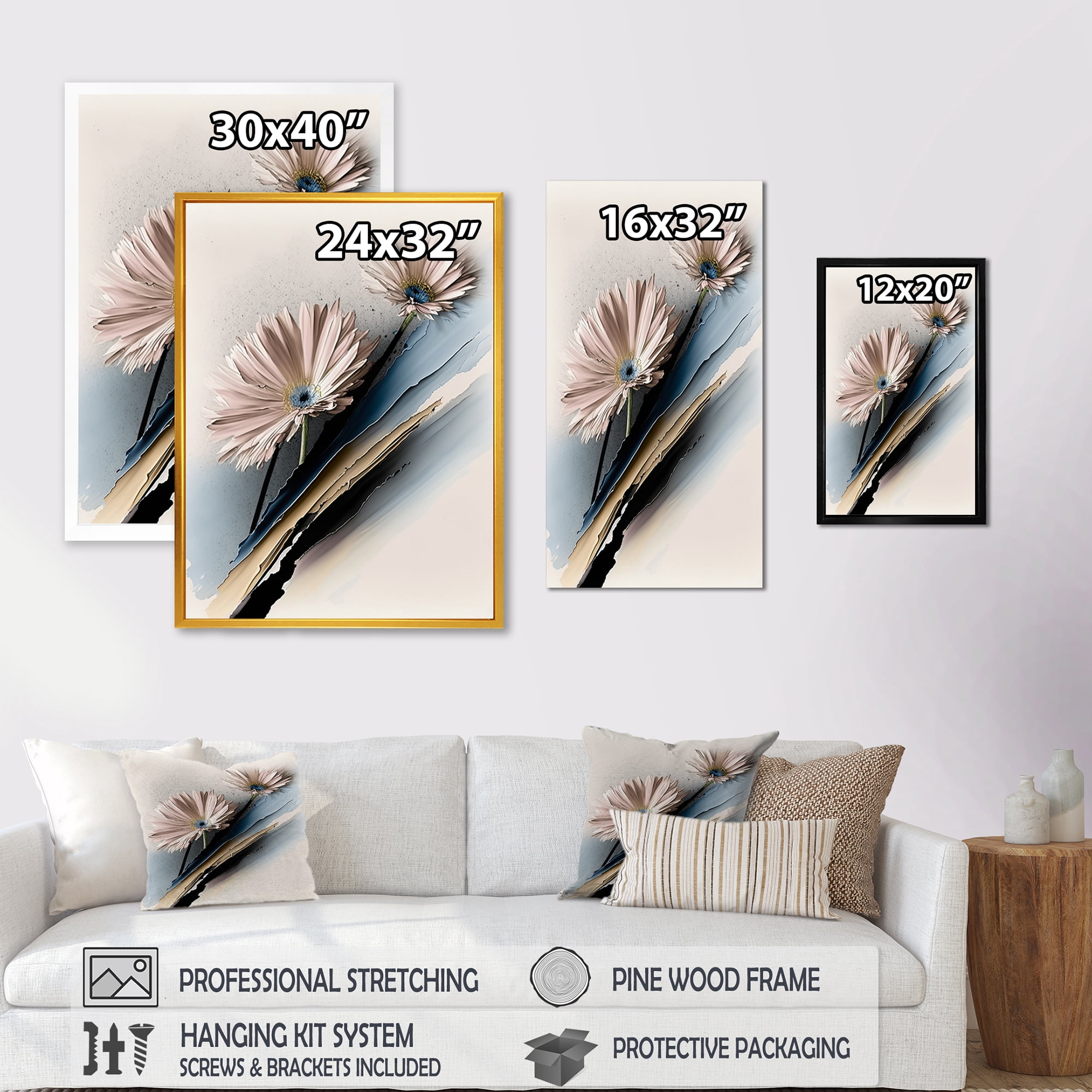 Designart Beige Gerbera Flowers Canvas Wall Art
