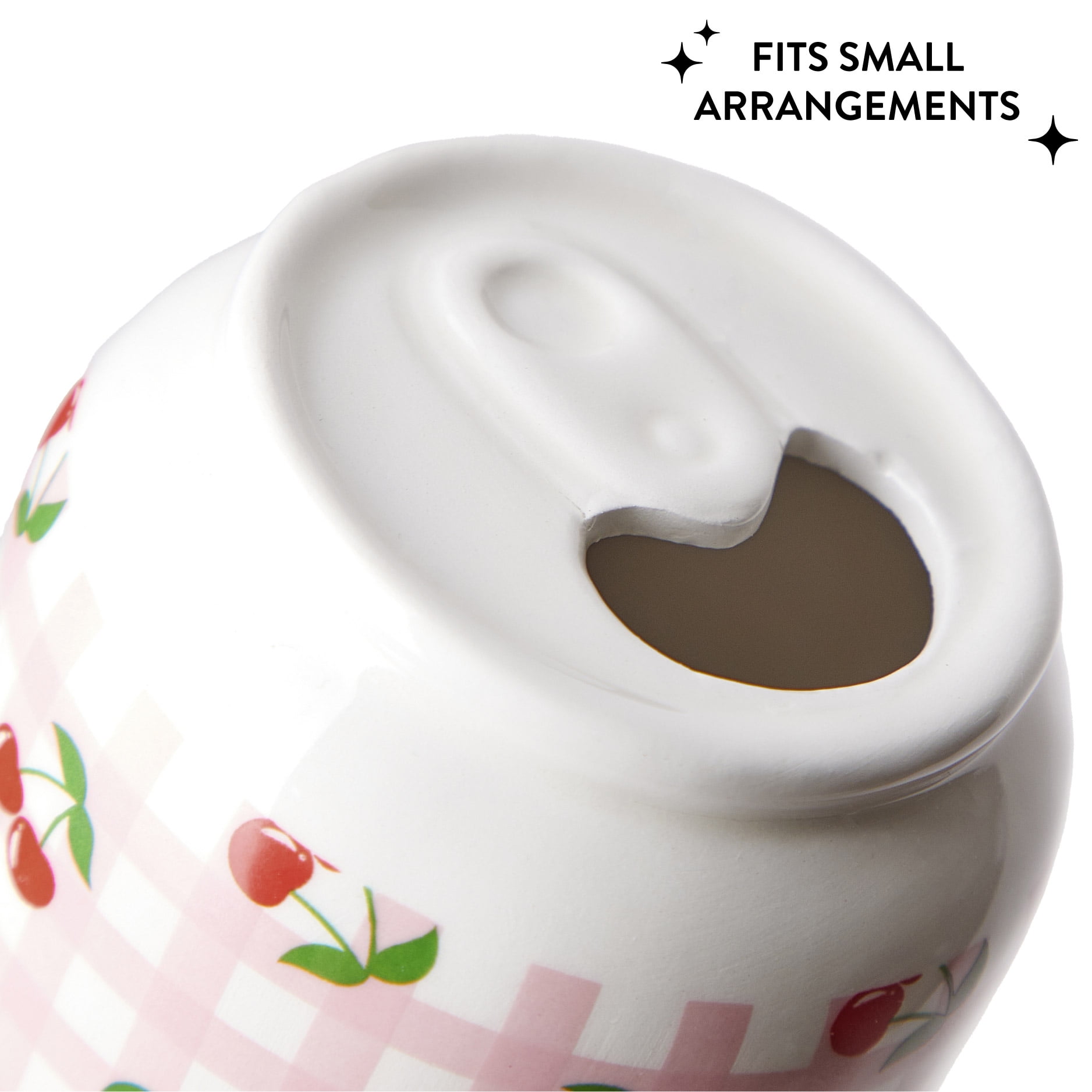 Mainstays Pink Gingham Cherry Soda Can Ceramic Vase, 2.76" L x 4.5" H