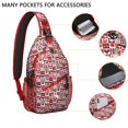 thumbnail image 2 of Sling Backpack,Red and Black Christmas Love Pattern Sling Bag with Water Bottle Holder,Waterproof Sling Bag for Men/Women with Headphone Jack for Hiking,Travel, 2 of 6