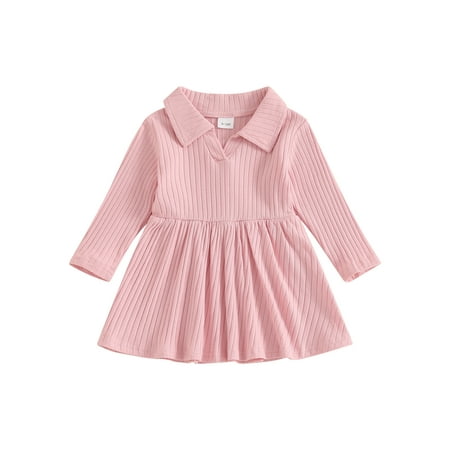

Binshrliy Toddler Baby Girl Fall Dress Long Sleeve A-line Princess Dresses 6M 12M 18M 24M 3T 4T Kids Casual Ribbed Sundress