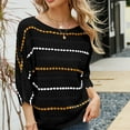 thumbnail image 4 of Fesfesfes Women Sweaters Casual Sexy V-Neck Striped Long Sleeve Tops Blouse Plus Size $10, 4 of 7